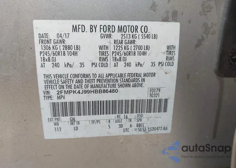 2017 Ford Edge Sel from USA, damaged, VIN 2FMPK4J99HBB86480